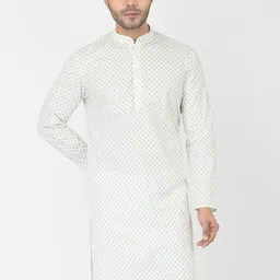 DEYANN Men White & Green Ethnic Motifs Printed Kurta-image-43