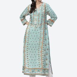 Biba Women Turquoise Blue Ethnic Motifs Printed Indie Prints Kurta-image-90