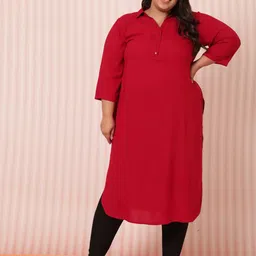 Amydus Women Plus Size Red Pathani Kurta-picture-23
