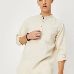 max Mandarin Collar Roll-Up Sleeves Cotton Straight Kurta-picture-47