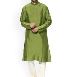 KISAH Men Green Thread Work Kurta-image-59