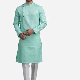 THE KURTA COMPANY Ethnic Motifs Woven Design Mandarin Collar Jacquard Regular Kurta-image-74