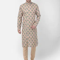 TABARD Men Green Printed Cotton Kurta-image-45