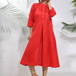 Charukriti Mandarin Collar Cotton A-line Kurta-image-74