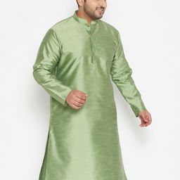 VASTRAMAY Men Green & gray green Thread Work Kurta-34