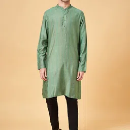 indus route by Pantaloons Striped Mandarin Collar Long Sleeve Straight Cotton Kurta-picture-57