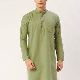 Jompers Men Green Solid Cotton Kurta-image-70