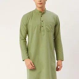 Jompers Men Olive Green Cotton Solid Straight Kurta-picture-25