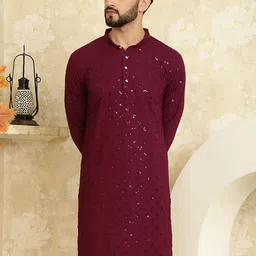 SOJANYA Embellished Mandarin Collar Straight Pure Cotton Kurta-picture-32