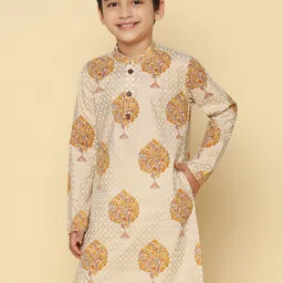 KISAH Boys Ethnic Motifs Woven Design Mandarin Collar Pure Cotton Straight Kurta-picture-23