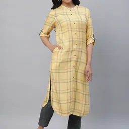 AURELIA Checked Band Collar Kurta-19