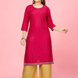 Aarika Girls Sequinned Straight Cotton Kurta-image-23