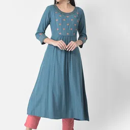 Span Floral Embroidered Sequinned Silk A-Line Kurta-image-19