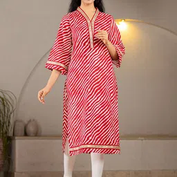 Yufta Women Striped Flared Sleeves Mirror Work Kurta-image-35