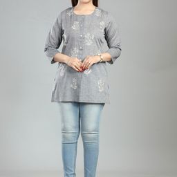 COTTON CULTURE Floral Embroidered Pure Cotton Kurti-image-33