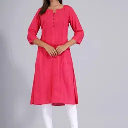 HERE&NOW Pink Striped Self Design Straight Kurta-24