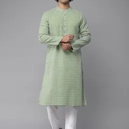See Designs Men Green Geometric Printed Pure Cotton Kurta-image-46