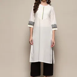 Biba Striped Flared Sleeves Thread Work Cotton A-Line Kurta-picture-42