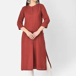 Pistaa Women Maroon Solid Cotton A-Line Kurta-image-104