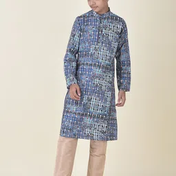 TABARD Boys Blue & Brown Tribal Printed Kurta-picture-16