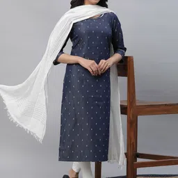 AURELIA Geometric Printed Lace-Up Detail Round Neck Straight Kurta-picture-15
