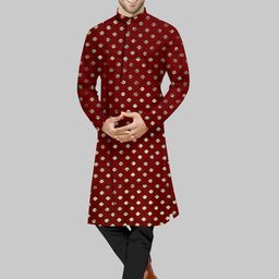 IMAGO Ethnic Motifs Printed Mandarin Collar Cotton Straight Kurta-image-66
