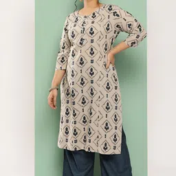 Yufta Women Printed Flared Sleeves Thread Work Kurta-image-19
