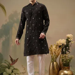 ATRAENTA Ethnic Motif Embroidered Sequined Straight Kurta-image-132
