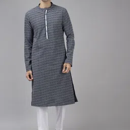 See Designs Men Blue & White Geometric Printed Kurta-picture-46