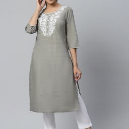 AURELIA Floral Embroidered Thread Work Pure Cotton Kurta-image-52