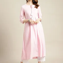 Varanga Women Pink Flared Sleeves Thread Work Kurta-image-13