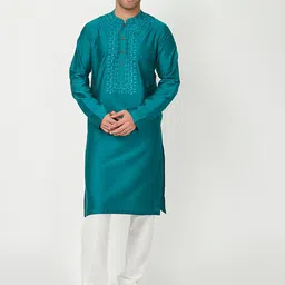 Ethnicity Men Teal Floral Embroidered Kurta-picture-13