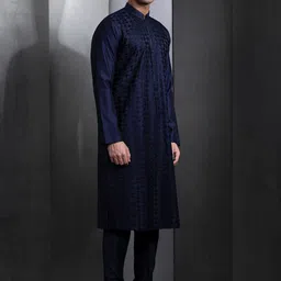 Rohit Gandhi + Rahul Khanna Geometric Woven Design Mandarin Collar Kurta-10