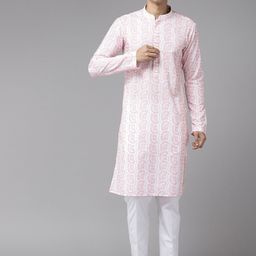 See Designs Ethnic Motifs Embroidered Mandarin Collar Straight Cotton Kurta-picture-12