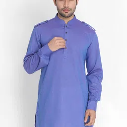 VASTRAMAY Men Purple Flared Sleeves Thread Work Kurta-image-62