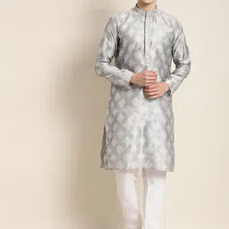SOJANYA Ethnic Motifs Printed Mandarin Collar Thread Work Silk Cotton Kurta-image-68