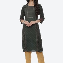 Rangriti Women Green Geometric Mirror Work Kurta-image-83