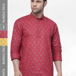 allan peter Pack Of 2 Ethnic Motifs Printed Pure Cotton Kurta-image-3