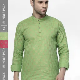 allan peter Pack Of 2 Ethnic Motifs Printed Pure Cotton Kurta-image-95