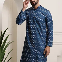 SOJANYA Band Collar Ethnic Motifs Printed Pure Cotton Straight Work Kurta-picture-18