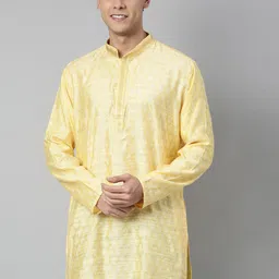 TATTVA Men Beige Woven Design Cotton Straight Kurta-picture-56