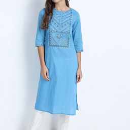 Vishudh Women Blue Ethnic Motifs Yoke Design Kurta-picture-41