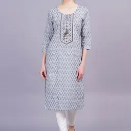 KALINI Ethnic Motifs Printed Tie-Up Neck Mirror Work Detailed Cotton Straight Kurta-picture-28