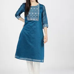 Vishudh Women Blue Ethnic Motifs Printed Straight Kurta-picture-14