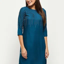 max Women Blue Yoke Design Kurta-image-10