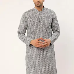 Jompers Men Grey Floral Thread Work Kurta-picture-12