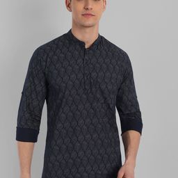 Majestic Man Geometric Printed Band Collar Pure Cotton Kurta-image-106