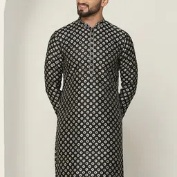 KISAH Floral Woven Design Jacquard Mandarin Collar Kurta-image-72