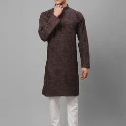 Aarsha Checked Mandarin Collar Pure Cotton Kurta-image-3