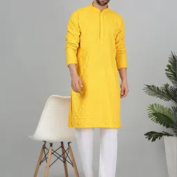 KRAFT INDIA Ethnic Motifs Embroidered Sequined Cotton Straigth Kurta-image-61